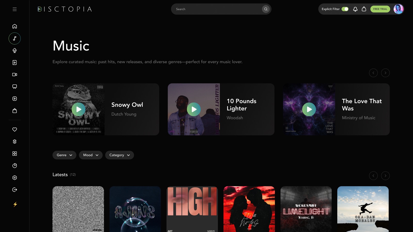 Disctopia music dashboard for independent musicians