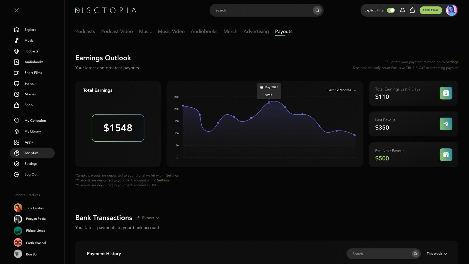 Payout dashboard